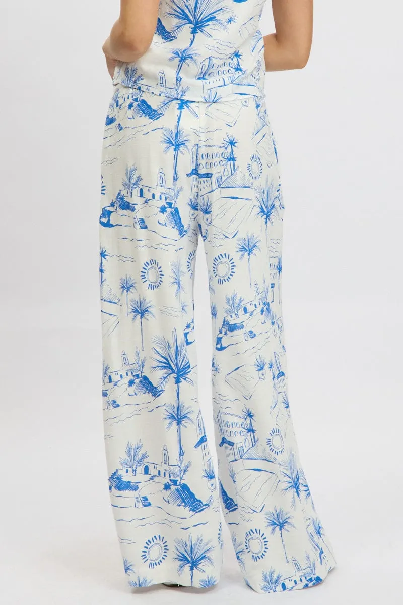 Blue Abstract Wide Leg Pants High Rise sold by Ally Fashion product image thumbnail 5