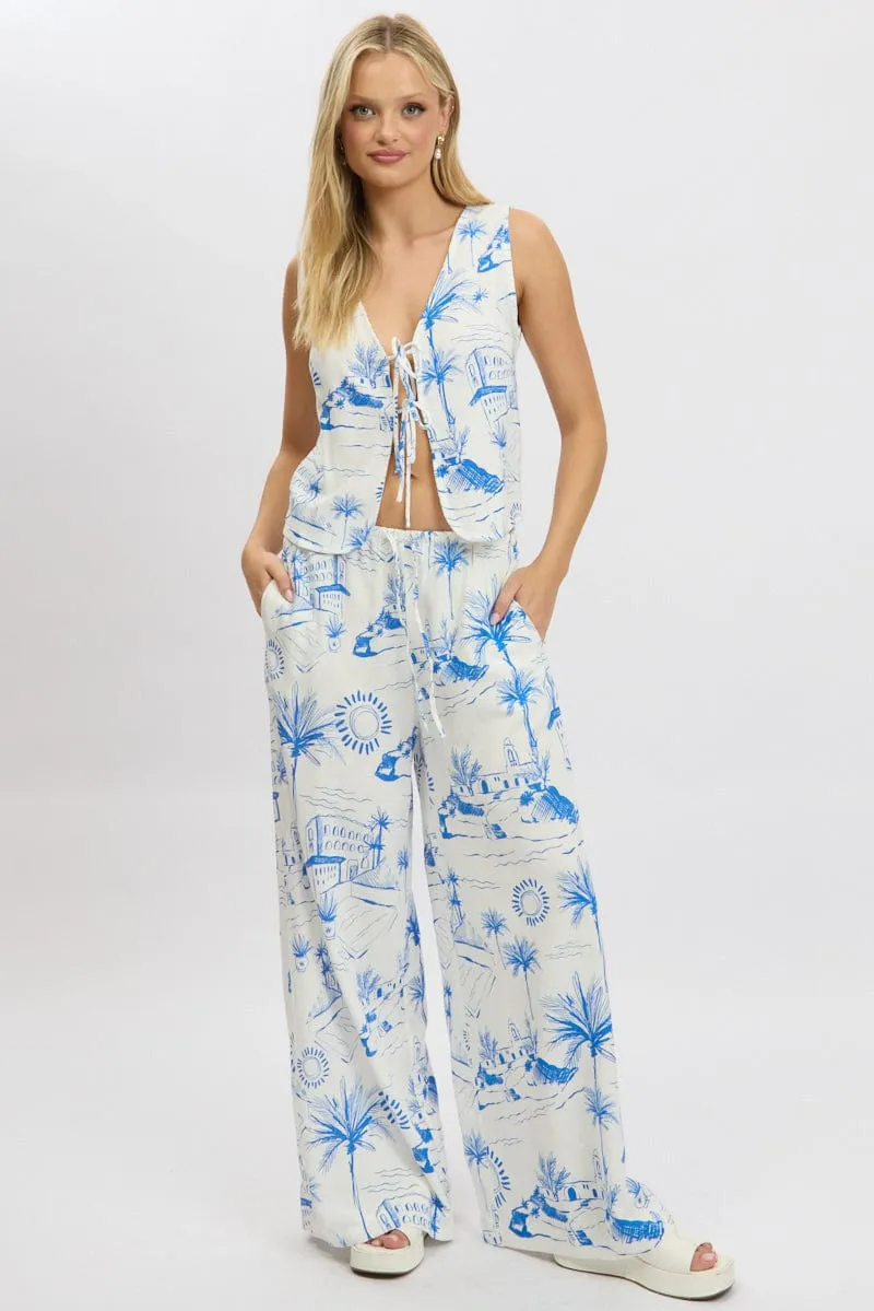 Blue Abstract Wide Leg Pants High Rise sold by Ally Fashion product image thumbnail 2