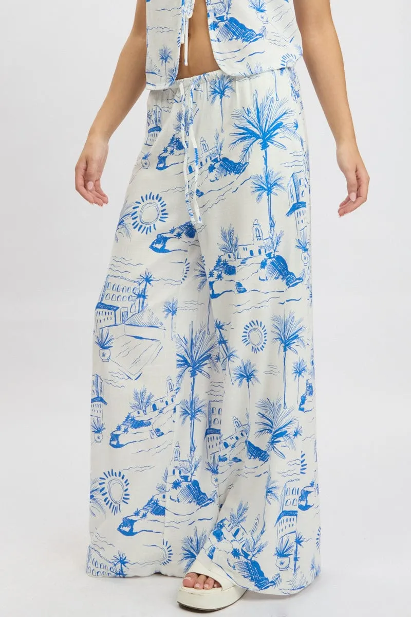 Blue Abstract Wide Leg Pants High Rise sold by Ally Fashion product image thumbnail 3
