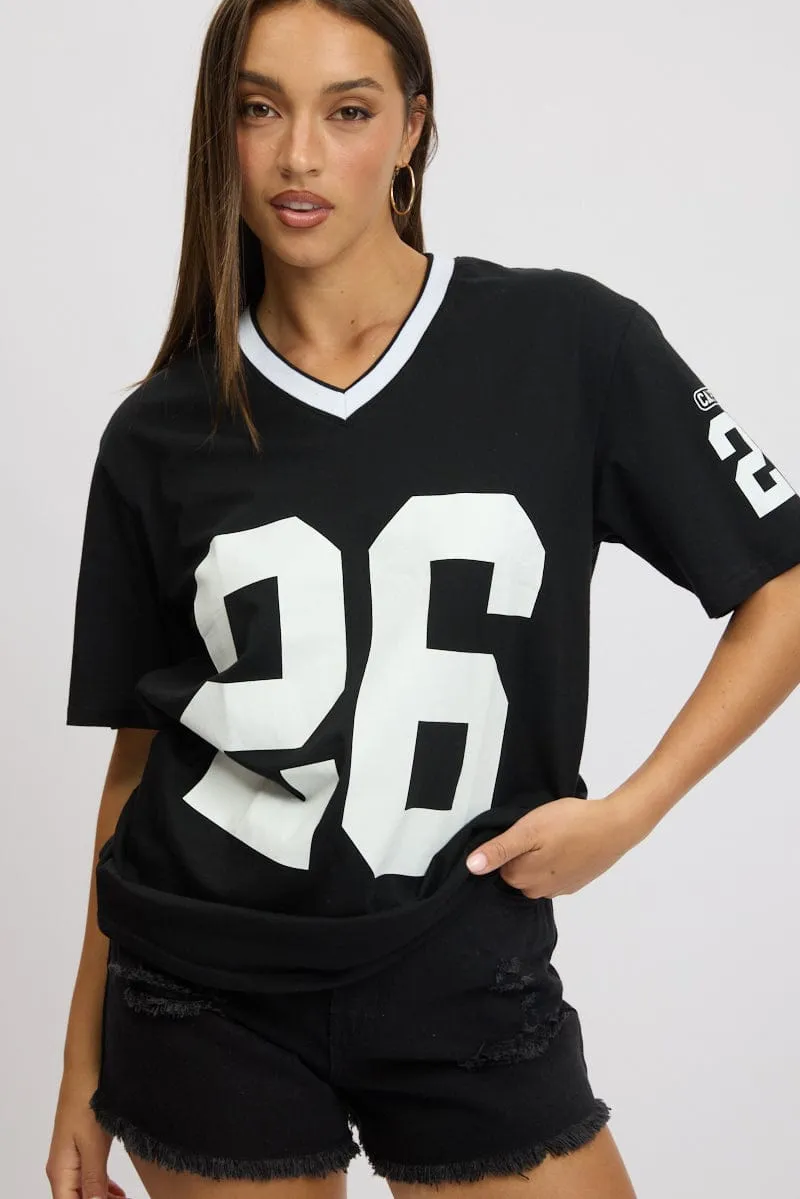 Black Graphic Tee V Neck Short Sleeve sold by Ally Fashion product image thumbnail 3