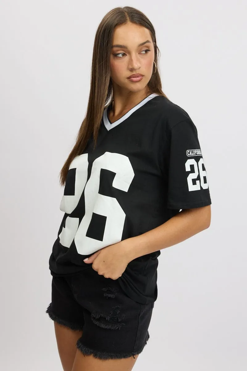 Black Graphic Tee V Neck Short Sleeve sold by Ally Fashion product image thumbnail 4