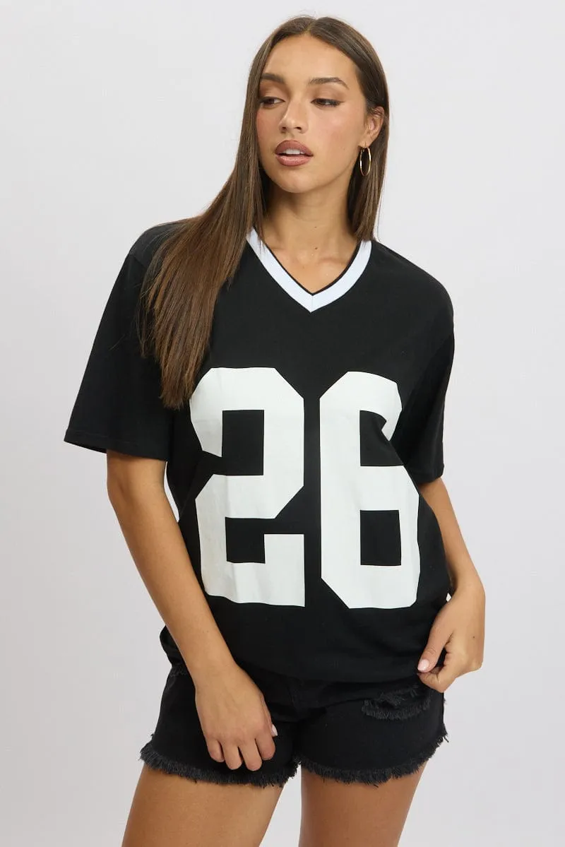 Black Graphic Tee V Neck Short Sleeve sold by Ally Fashion