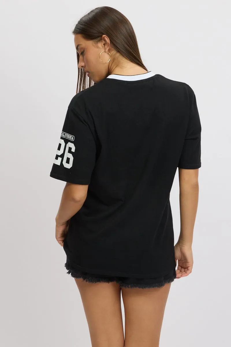 Black Graphic Tee V Neck Short Sleeve sold by Ally Fashion product image thumbnail 5