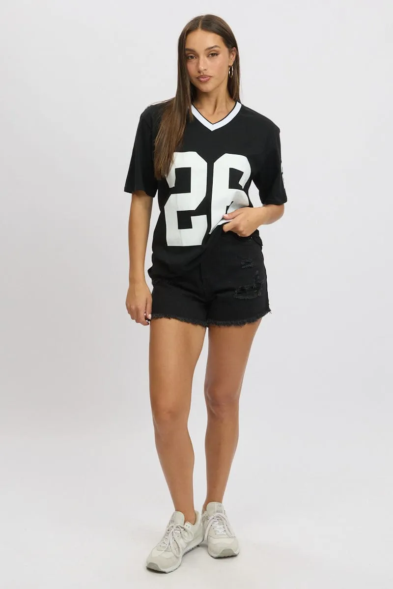 Black Graphic Tee V Neck Short Sleeve sold by Ally Fashion product image thumbnail 2