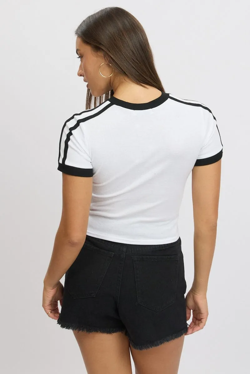 White Graphic Tee Short Sleeve Contrast Binding sold by Ally Fashion product image thumbnail 5