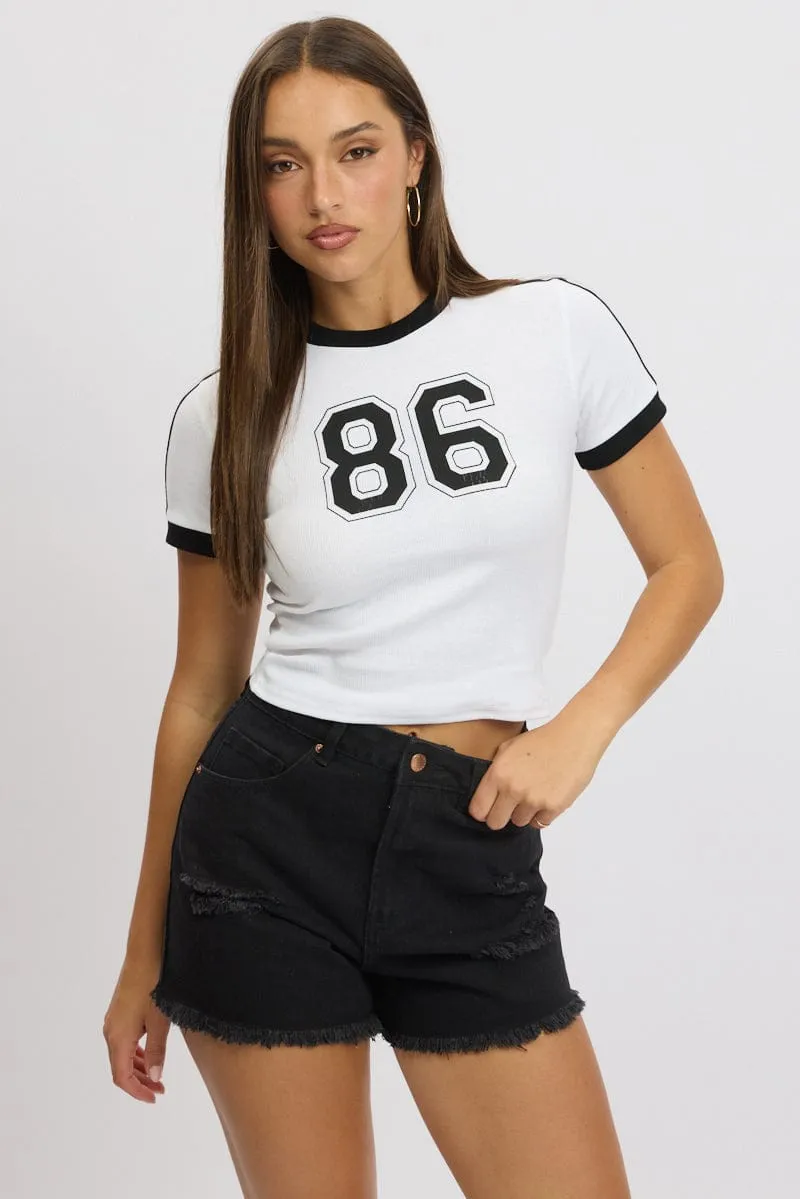 White Graphic Tee Short Sleeve Contrast Binding sold by Ally Fashion product image thumbnail 2