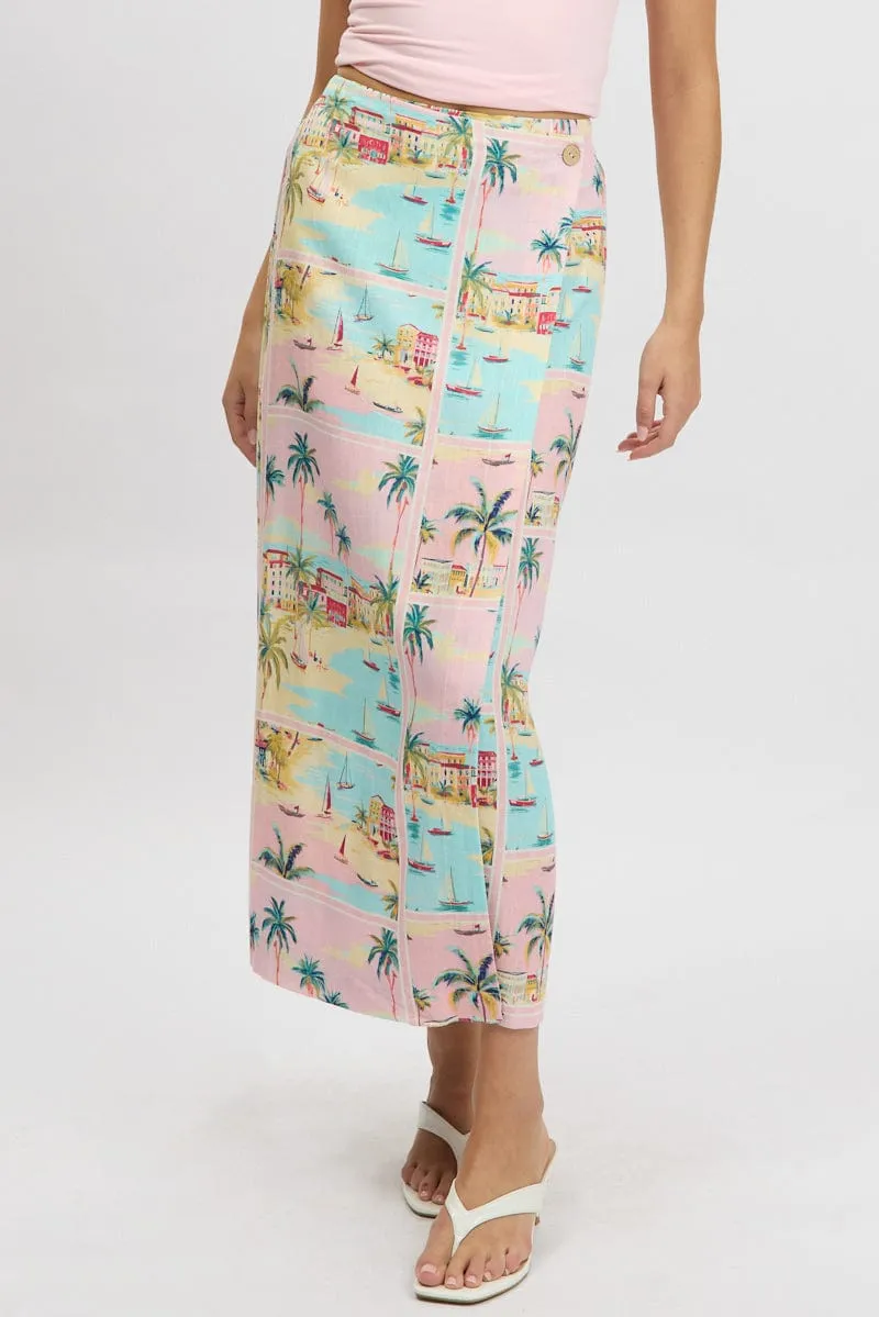 Multi Abstract Wrap Skirt High Waisted Midaxi sold by Ally Fashion