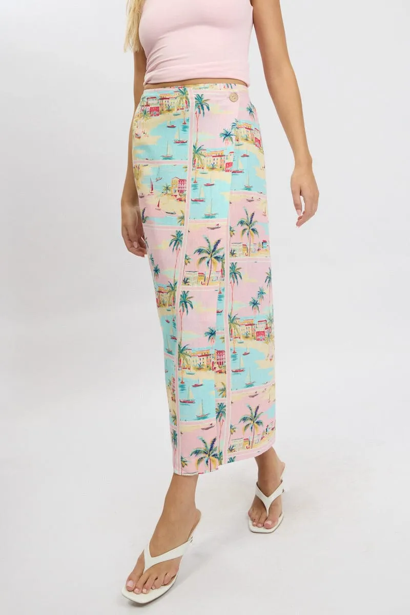 Multi Abstract Wrap Skirt High Waisted Midaxi sold by Ally Fashion product image thumbnail 3