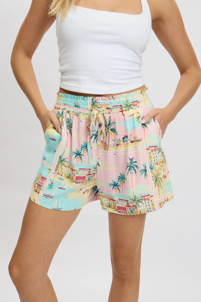 Multi Abstract Relaxed Shorts High Rise sold by Ally Fashion