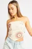 Beige Abstract Scarf Top Boob Tube Shirred Back sold by Ally Fashion