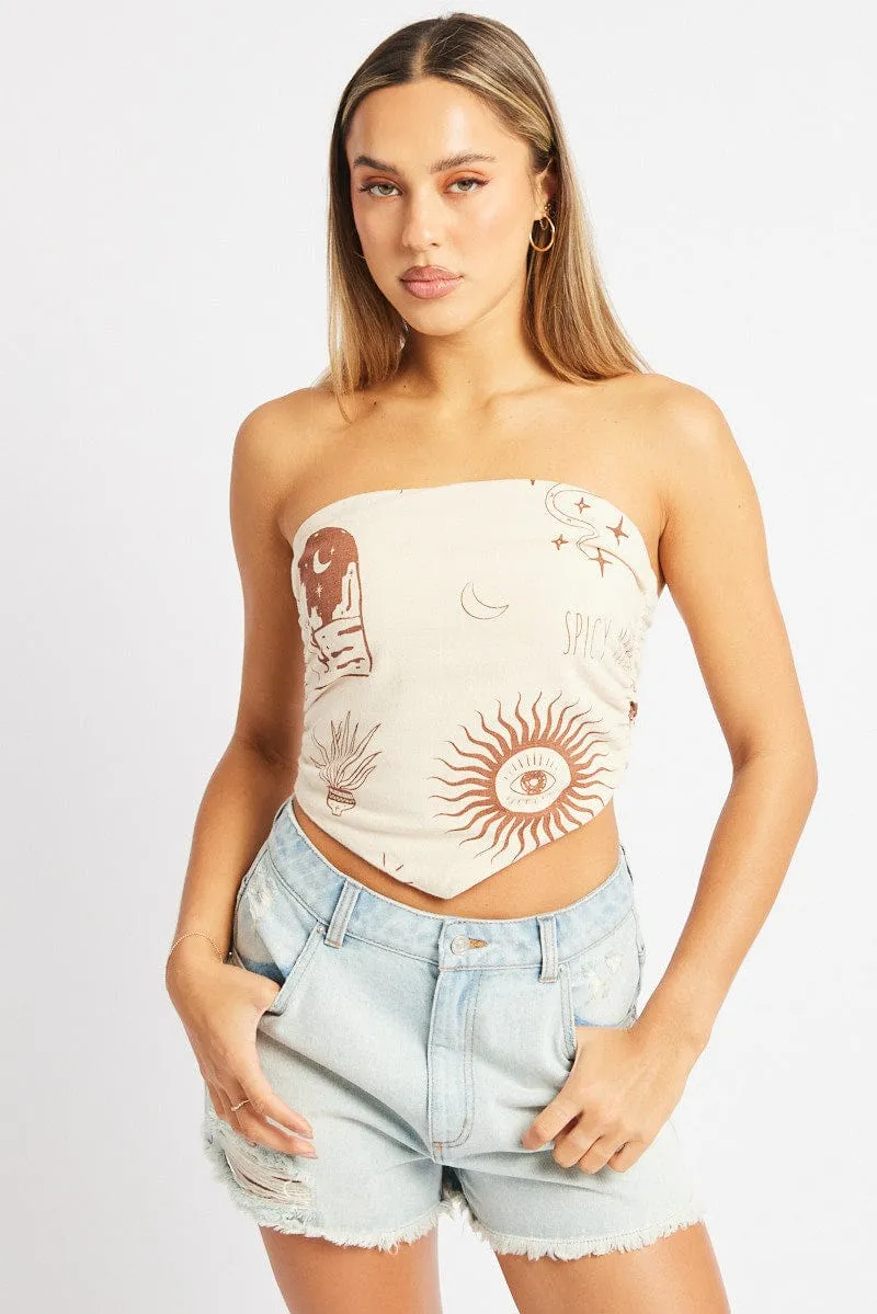 Beige Abstract Scarf Top Boob Tube Shirred Back sold by Ally Fashion product image thumbnail 3