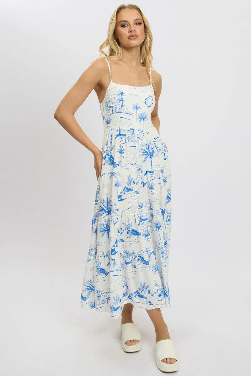 Blue Abstract Maxi Dress Tiered Strappy sold by Ally Fashion product image thumbnail 3