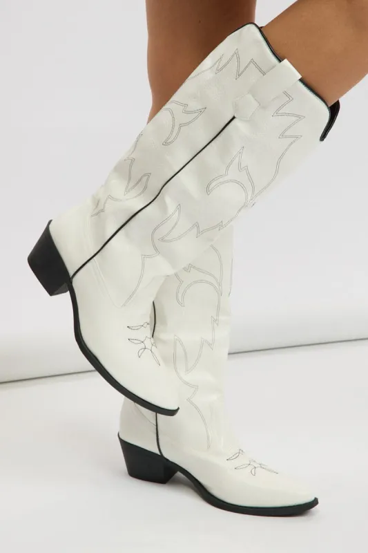 White Embroidered Western Cowboy Boot sold by Ally Fashion