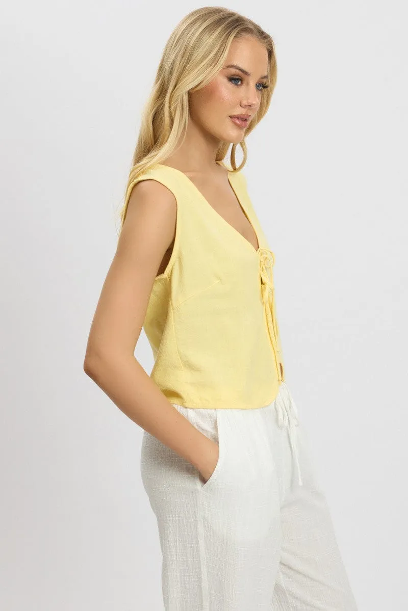 Yellow Abstract Tie Up Top Linen sold by Ally Fashion product image thumbnail 4