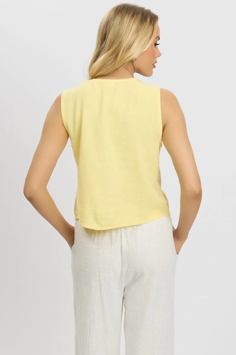 Yellow Abstract Tie Up Top Linen sold by Ally Fashion product image thumbnail 5