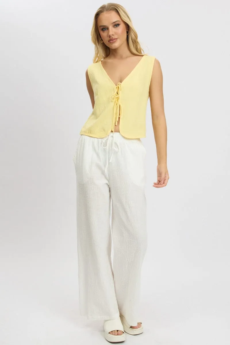 Yellow Abstract Tie Up Top Linen sold by Ally Fashion product image thumbnail 2