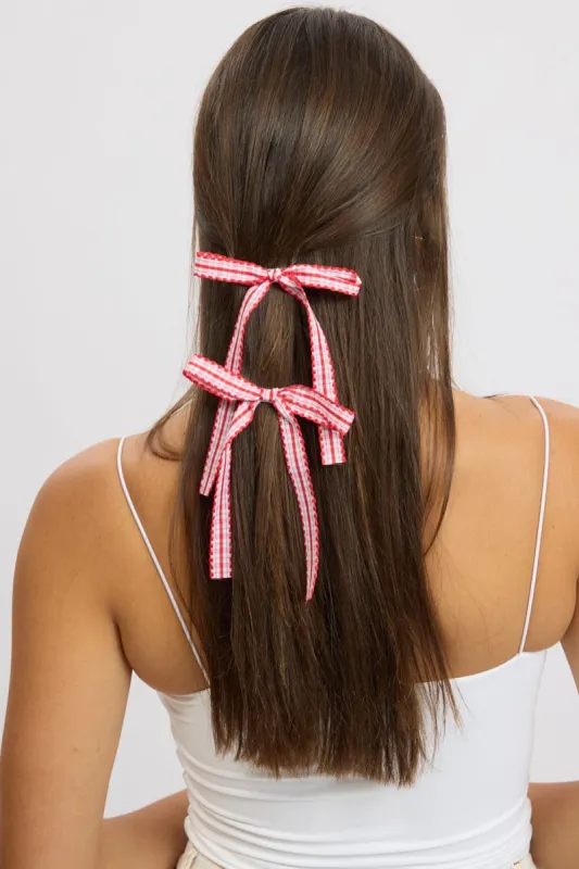 Red 2 Pack Gingham Ribbon Hair Clips sold by Ally Fashion