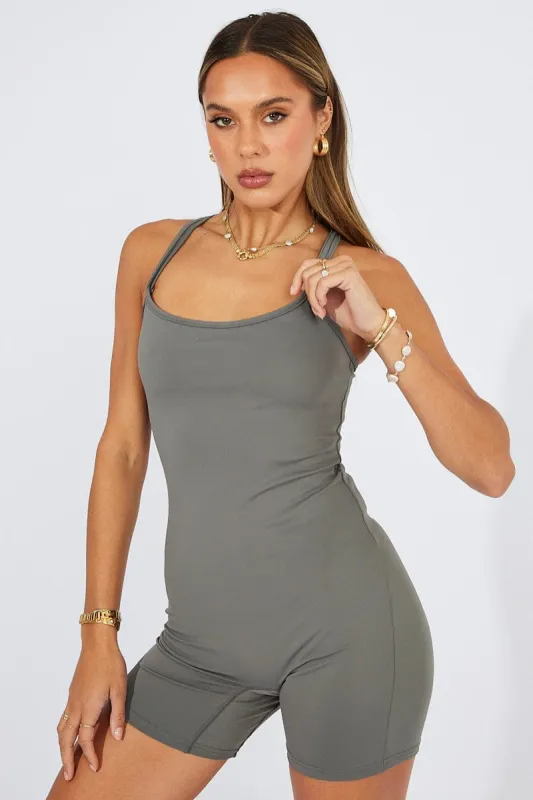 Grey Romper Cross Back Strap sold by Ally Fashion
