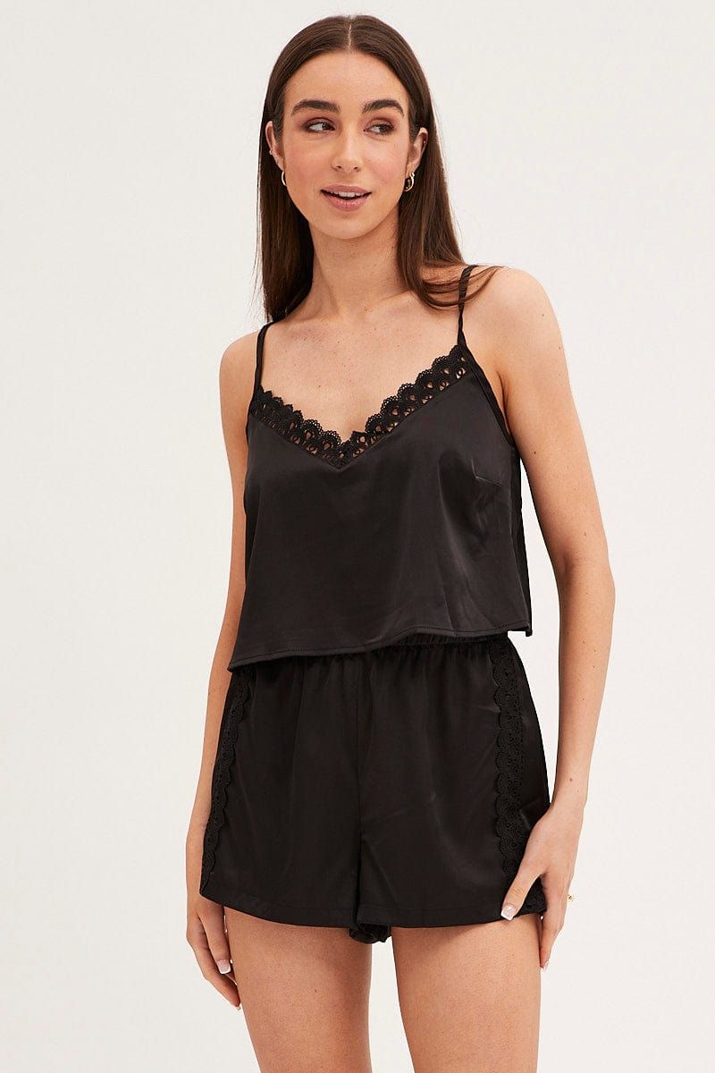Black Pyjamas Set Sleeveless Cami Shorts Satin sold by Ally Fashion product image thumbnail 3