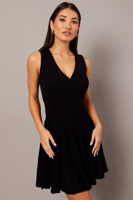 Black Knit Dress Sleeveless Fit and Flare sold by Ally Fashion