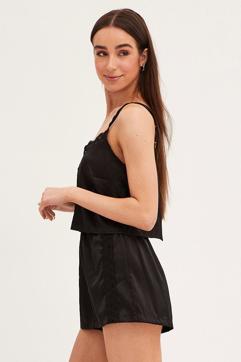 Black Pyjamas Set Sleeveless Cami Shorts Satin sold by Ally Fashion product image thumbnail 4