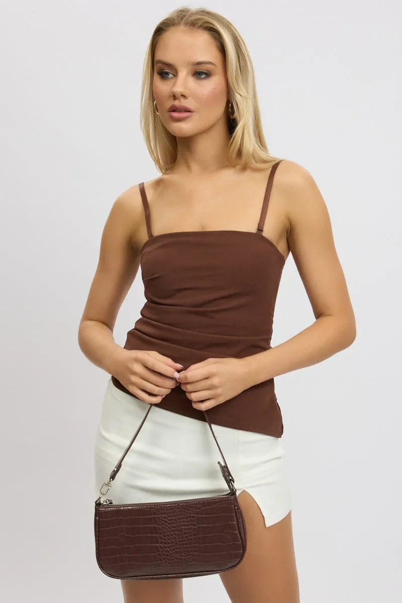 Brown Singlet Top Side Ruched sold by Ally Fashion product image thumbnail 3