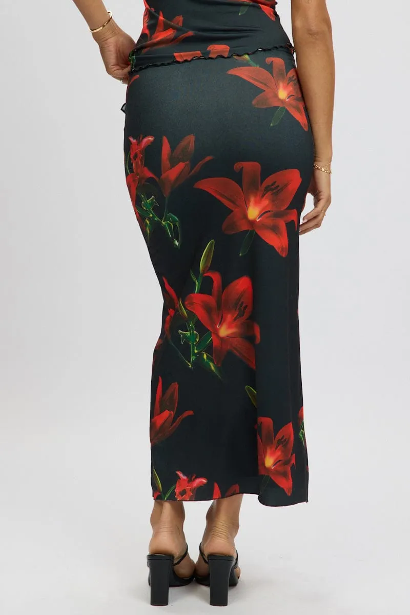 Black Floral Mesh Skirt Elasticated Picot Trim Midaxi sold by Ally Fashion product image thumbnail 5