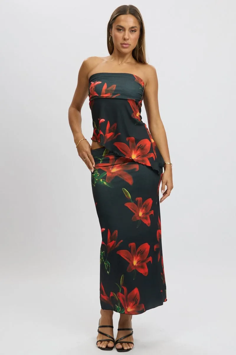 Black Floral Mesh Skirt Elasticated Picot Trim Midaxi sold by Ally Fashion product image thumbnail 2