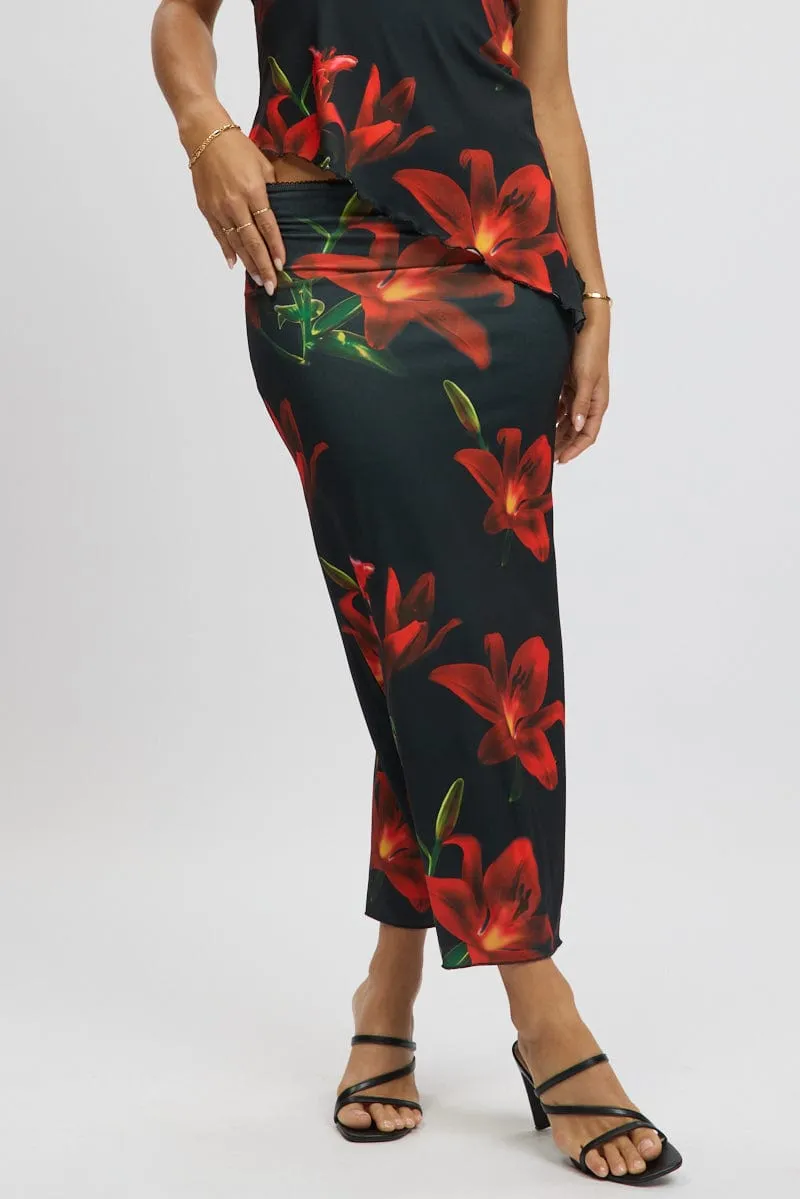 Black Floral Mesh Skirt Elasticated Picot Trim Midaxi sold by Ally Fashion product image thumbnail 3