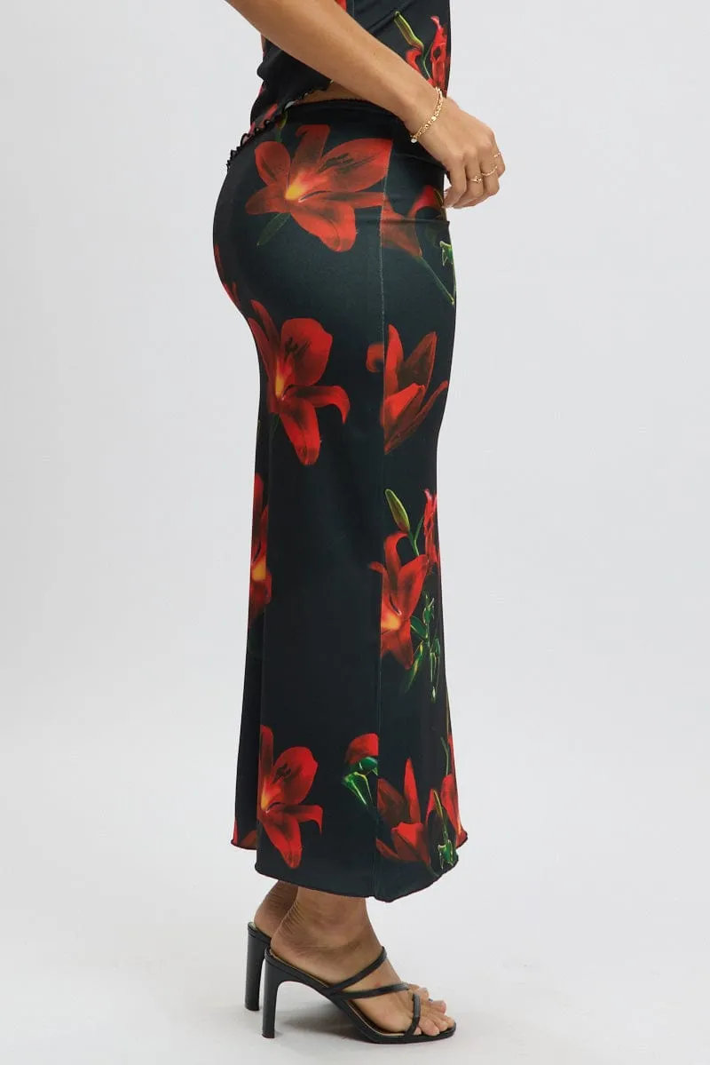 Black Floral Mesh Skirt Elasticated Picot Trim Midaxi sold by Ally Fashion product image thumbnail 4