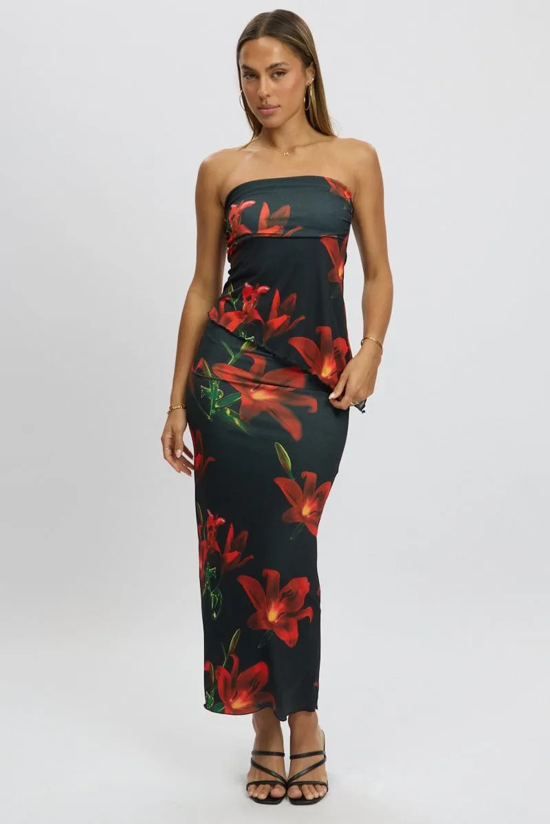 Black Floral Boob Tube Top Asymmetric Hem sold by Ally Fashion product image thumbnail 2