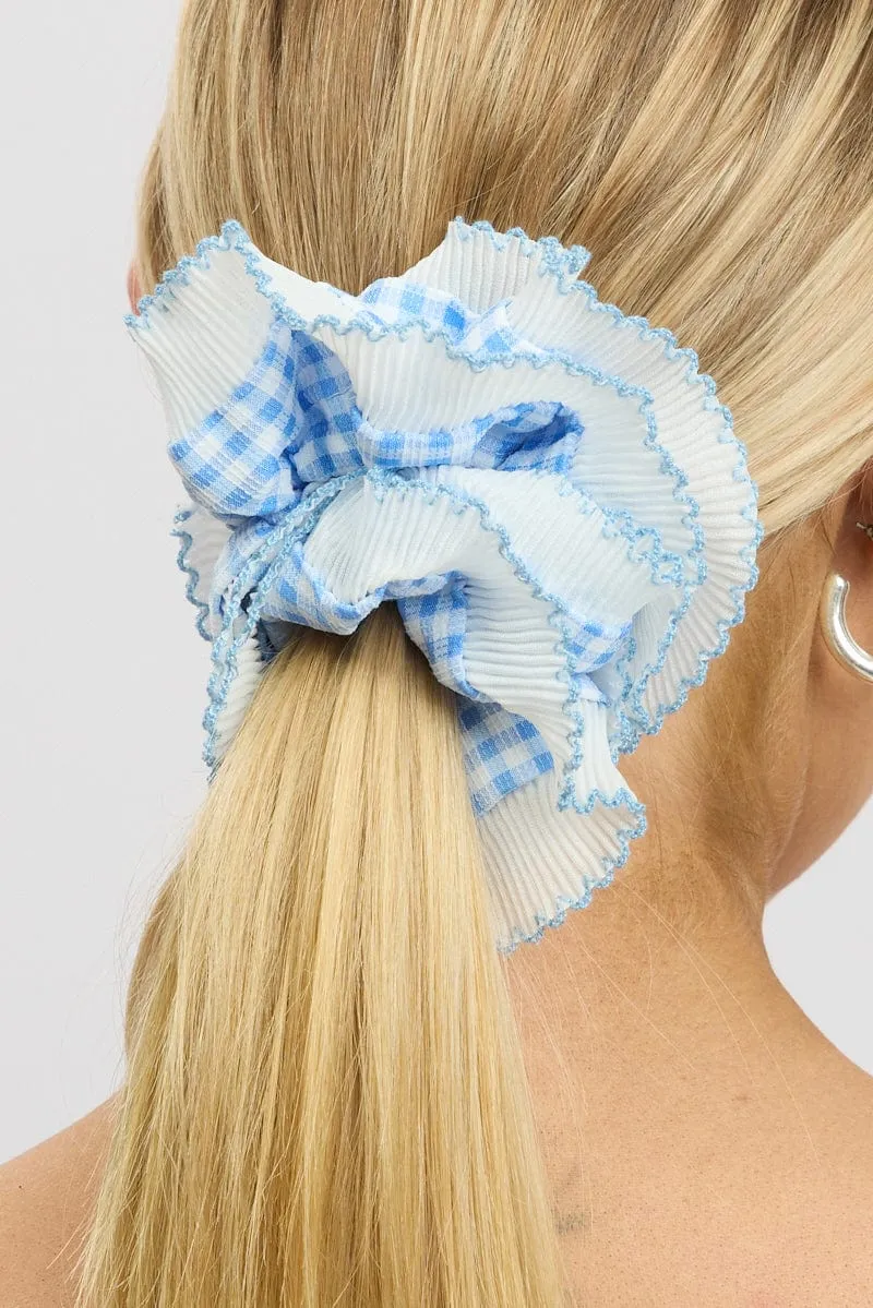 Blue Oversized Gingham Scrunchie Frill sold by Ally Fashion