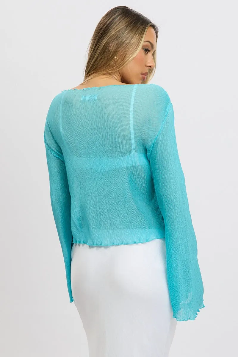 Blue Tie Up Front Top Long Sleeve Textured sold by Ally Fashion product image thumbnail 5