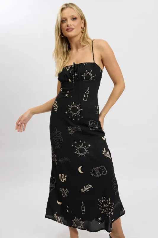 Black Abstract Midi Dress Strappy sold by Ally Fashion