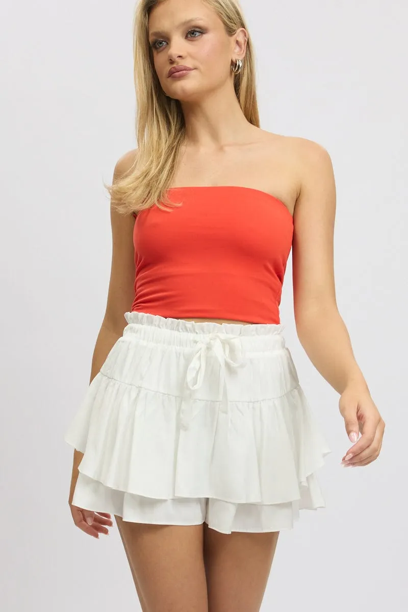 White Skort Skirt Frilled Hem Elasticated Waist sold by Ally Fashion