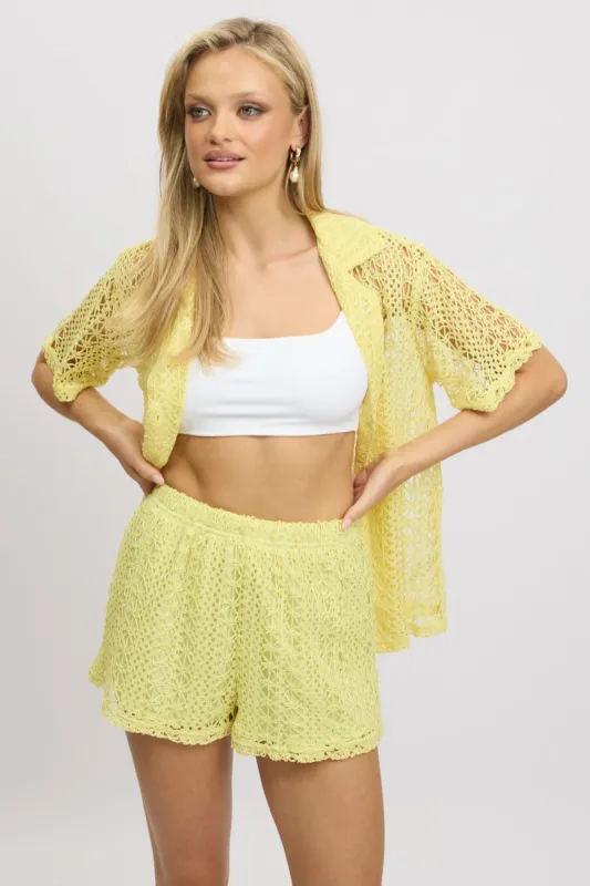 Lime Crochet Collar Cardigan Short Sleeve sold by Ally Fashion