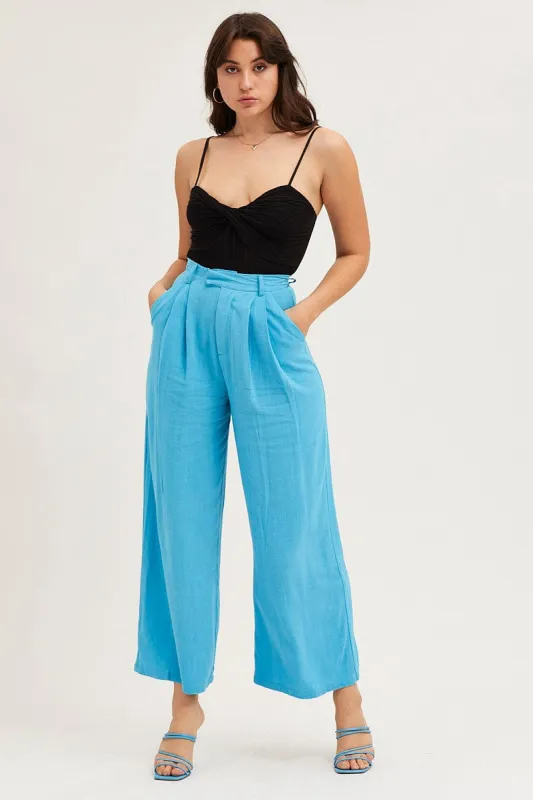 Blue Pants Pleated Wide Leg sold by Ally Fashion