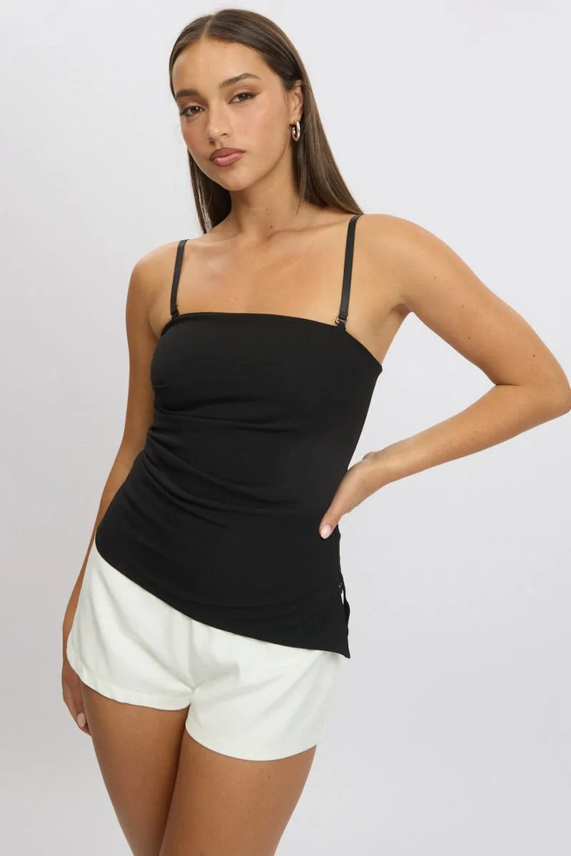 Black Singlet Top Side Ruched sold by Ally Fashion