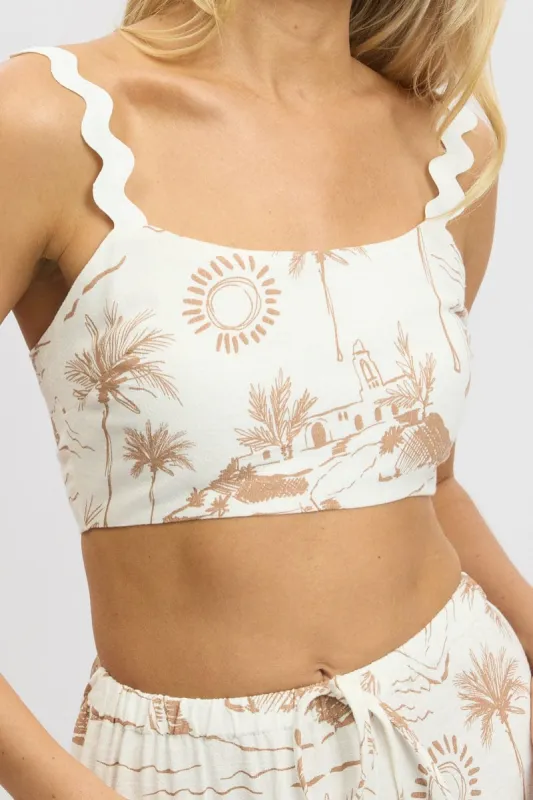 Brown Abstract Crop Top Sleeveless Ric Rac sold by Ally Fashion