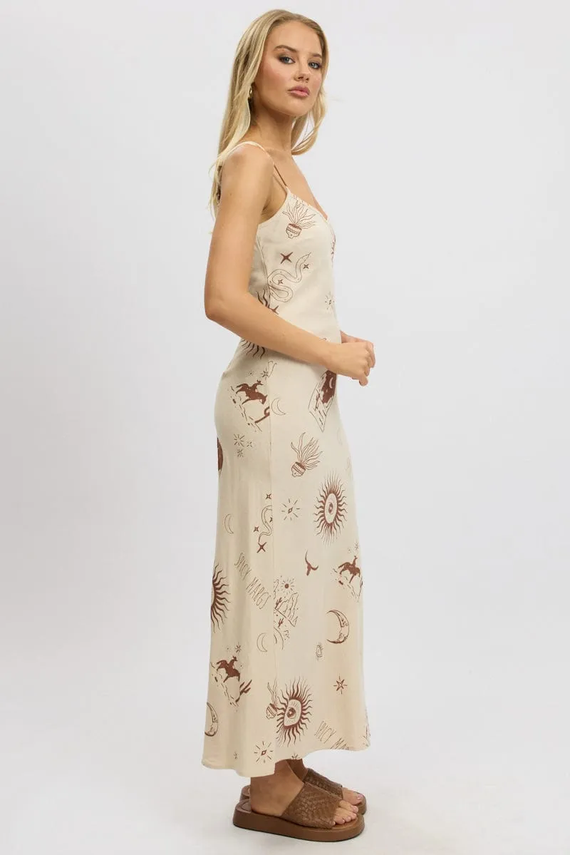 Beige Abstract Maxi Dress Bias Cut sold by Ally Fashion product image thumbnail 4