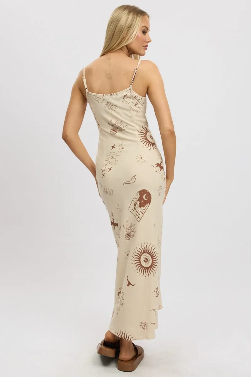 Beige Abstract Maxi Dress Bias Cut sold by Ally Fashion product image thumbnail 5