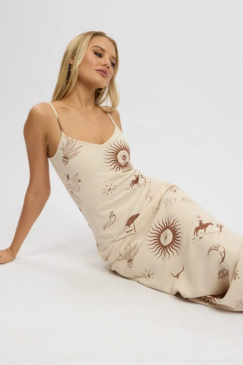 Beige Abstract Maxi Dress Bias Cut sold by Ally Fashion product image thumbnail 2