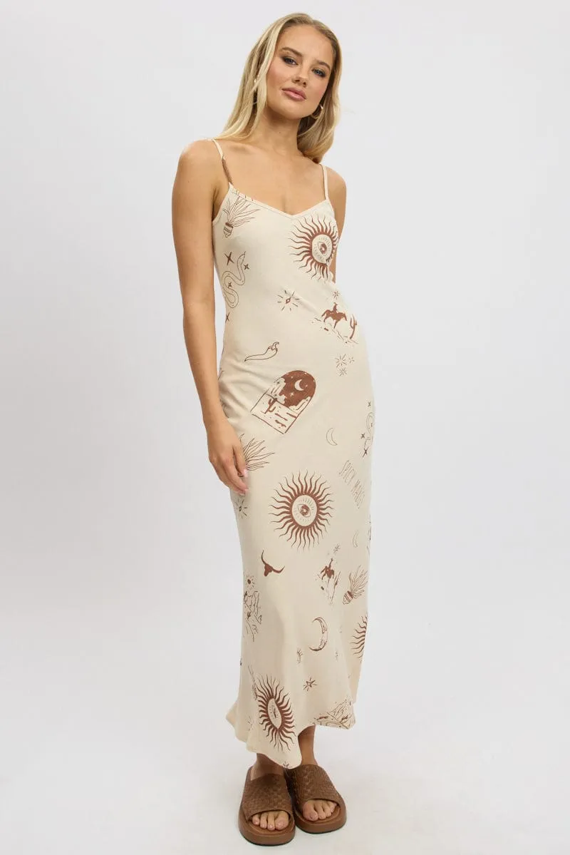 Beige Abstract Maxi Dress Bias Cut sold by Ally Fashion product image thumbnail 3