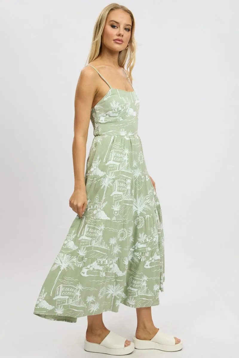Green Abstract Maxi Dress Tiered Strappy sold by Ally Fashion product image thumbnail 4