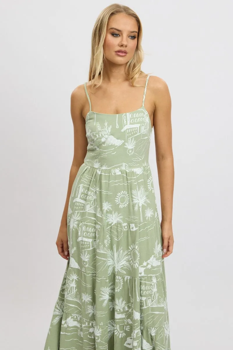 Green Abstract Maxi Dress Tiered Strappy sold by Ally Fashion product image thumbnail 2