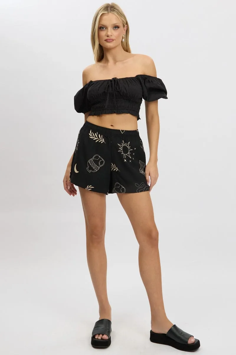 Black Abstract Relaxed Shorts High Rise sold by Ally Fashion product image thumbnail 2