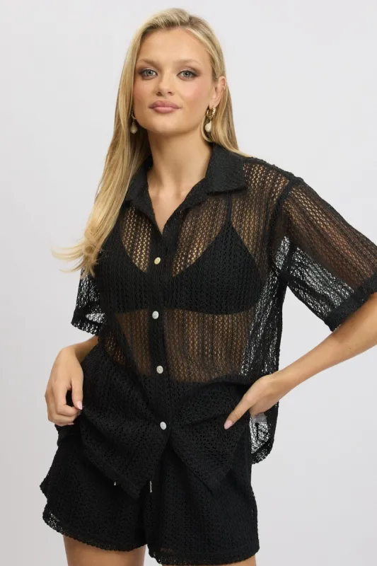 Black Crochet Collar Cardigan Short Sleeve sold by Ally Fashion