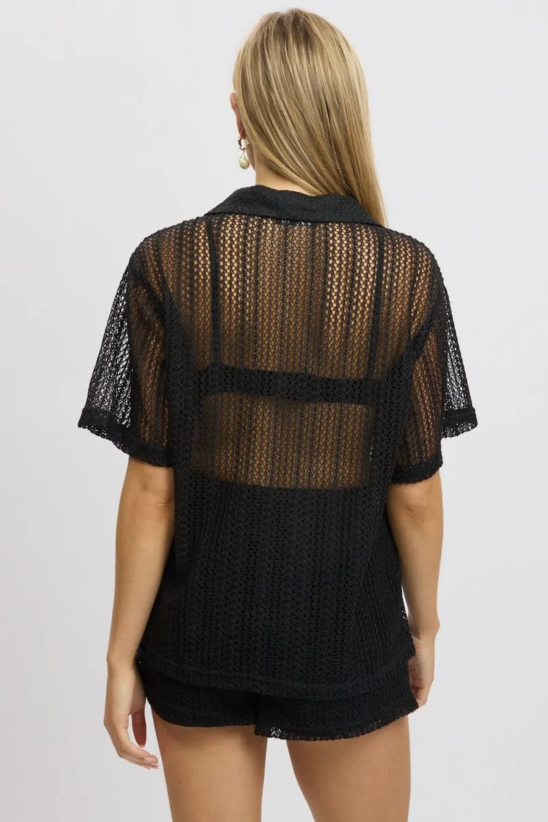 Black Crochet Collar Cardigan Short Sleeve sold by Ally Fashion product image thumbnail 5