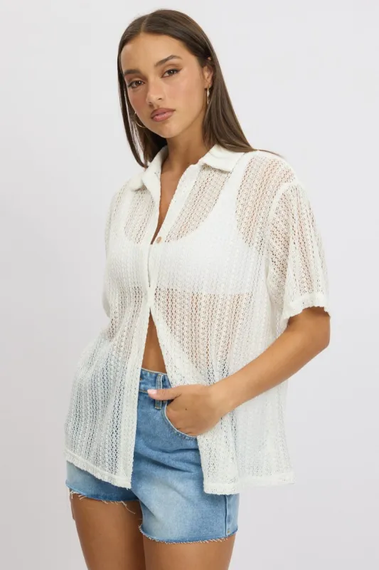 White Crochet Collar Cardigan Short Sleeve sold by Ally Fashion