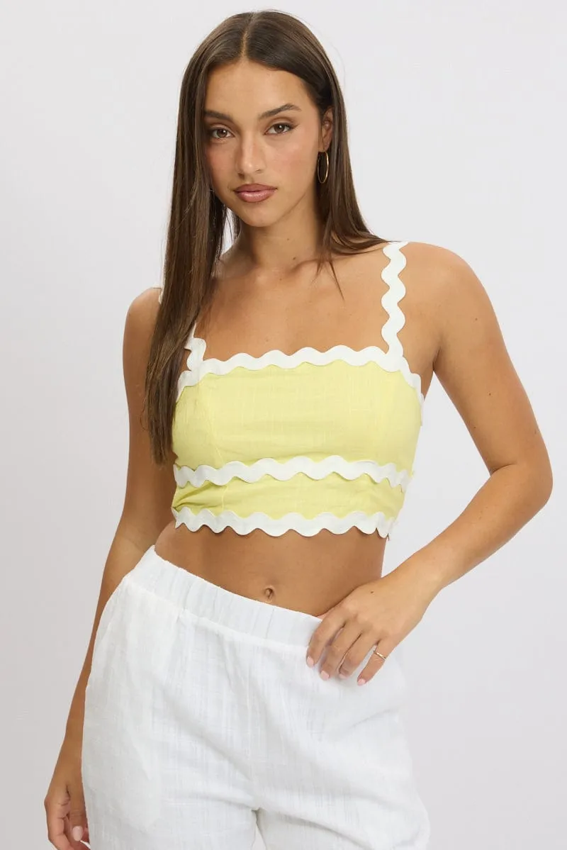 Yellow Crop Top Sleeveless Shirred Back sold by Ally Fashion